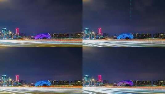 浑河夜景青年桥车流盛京大剧院高清在线视频素材下载