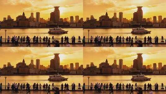 上海外滩黄昏江景人群素材高清在线视频素材下载