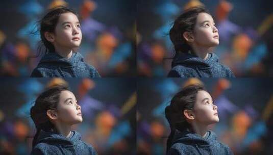 充满希望的女孩仰望天空高清在线视频素材下载