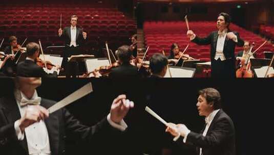 指挥家指挥交响乐团演奏高清在线视频素材下载