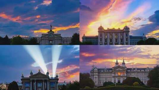 夕阳下欧式风格建筑物高清在线视频素材下载