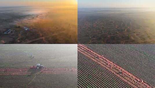 内蒙古清晨作业的农机高清在线视频素材下载