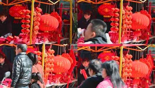 摊位上售卖的春节红灯笼高清在线视频素材下载