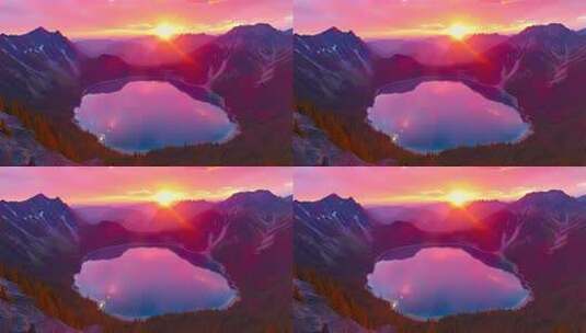 长白山天池夕阳彩霞4K高清在线视频素材下载