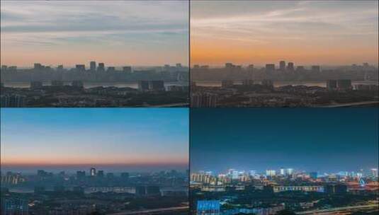 重庆日落_渝中半岛_来福士_长江_日转夜延时高清在线视频素材下载