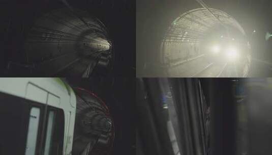 地铁穿梭黑暗隧道，地铁隧道高速行驶高清在线视频素材下载