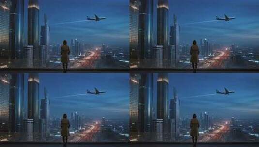 孤独女孩眺望未来城市励志概念视频高清在线视频素材下载