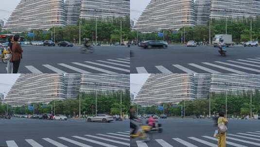 8K城市商务写字楼交通路口车水马龙延时高清在线视频素材下载