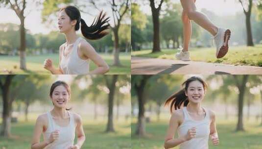女子公园跑步健身画面高清在线视频素材下载