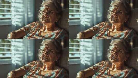 窗边老人凝视窗外若有所思的模样高清在线视频素材下载