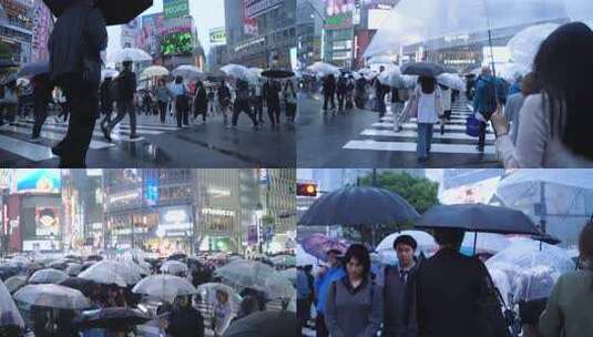 下雨天打伞行人高清在线视频素材下载