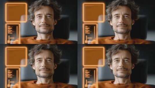 未来科技感男人面部表情与UI界面高清在线视频素材下载