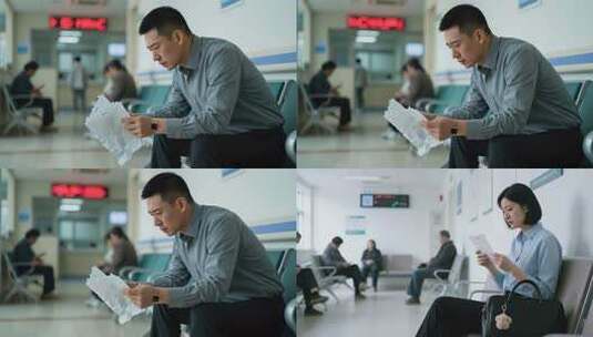 医院焦虑等待检查结果的男人高清在线视频素材下载