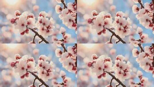 枝头覆雪的盛开花朵高清在线视频素材下载