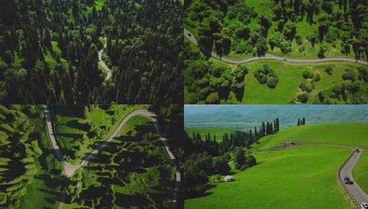 盘山公路俯拍汽车那拉提盘龙古道高清在线视频素材下载