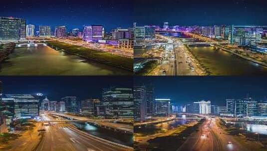 城市河流夜景摩天大楼高清在线视频素材下载