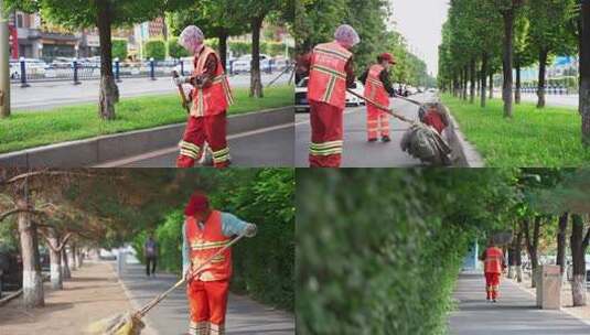 街道环卫工人清扫高清在线视频素材下载