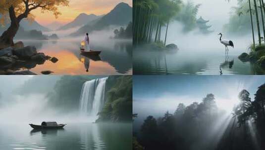 水墨中国风山水意境，古诗词朗诵背景高清在线视频素材下载
