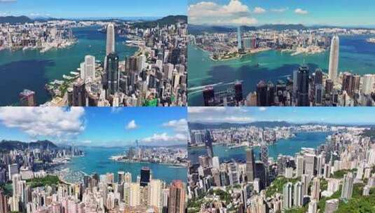 香港维多利亚港城市风光航拍高清在线视频素材下载