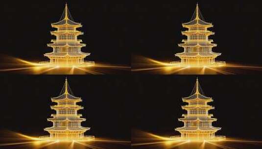 金色光效古风宝塔元素高清在线视频素材下载