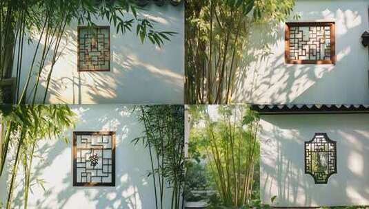 中式园林窗景与翠竹高清在线视频素材下载