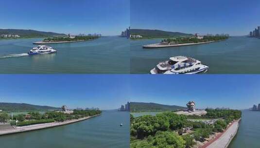 长沙橘子洲景区橘子洲大气航拍高清在线视频素材下载