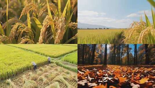 秋天丰收金黄稻田自然风光高清在线视频素材下载