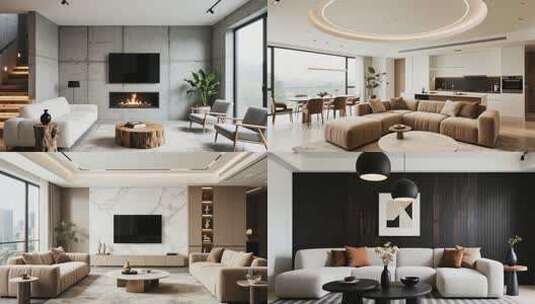 现代简约轻奢样板房，房地产豪华精装高清在线视频素材下载