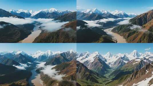 雪山河流自然风光全景高清在线视频素材下载