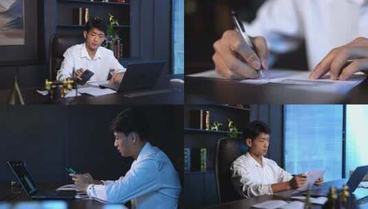 创业男子加班办公高清在线视频素材下载