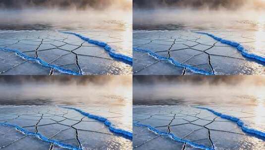 湖面结冰裂纹自然景观高清在线视频素材下载