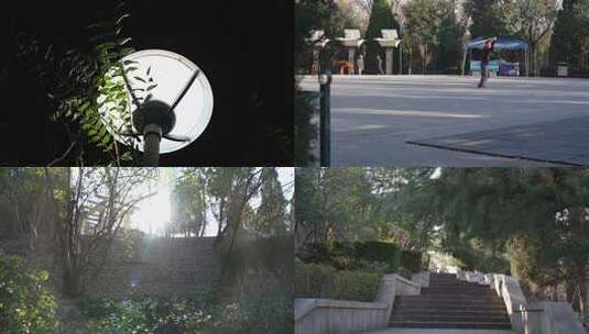 公园内男子锻炼/居民楼夜景公园健身傍晚高清在线视频素材下载