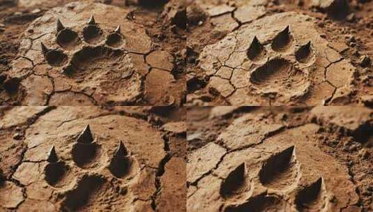 干裂土地上的动物爪印高清在线视频素材下载