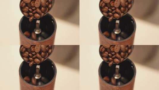 咖啡豆放入磨豆机高清在线视频素材下载