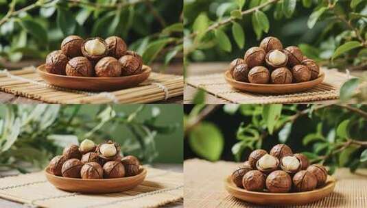 木盘装夏威夷果特写高清在线视频素材下载