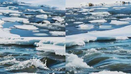河面上漂浮的冰块与流动河水高清在线视频素材下载
