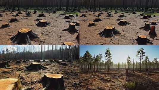 森林砍伐后的树桩高清在线视频素材下载