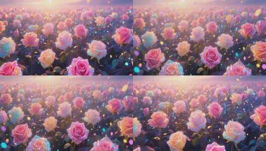 梦幻玫瑰花海浪漫场景高清在线视频素材下载