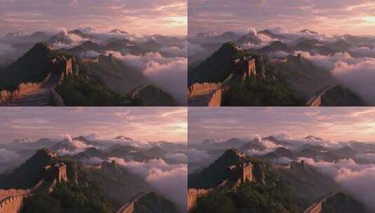 古长城万里长城航拍云海长城日出长城云雾高清在线视频素材下载