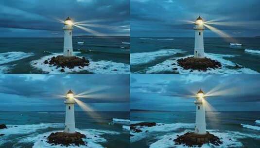 大海中的灯塔夜景素材高清在线视频素材下载