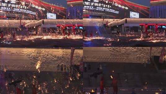 4K过年新年传统春节非遗打铁花实拍视频高清在线视频素材下载