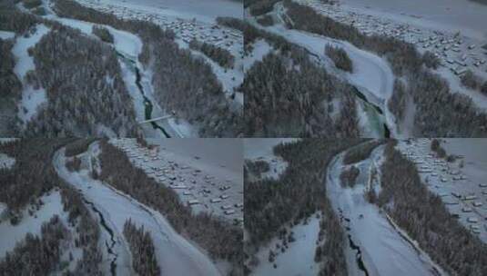 中国新疆阿勒泰喀纳斯景区禾木河冬季风光高清在线视频素材下载