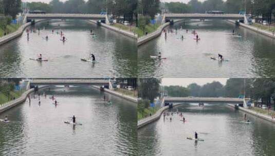 北京城市颐和园的河面上市民划船划桨船游玩高清在线视频素材下载