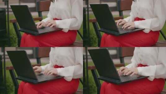 工作区外的办公室女人用笔记本电脑与客户交谈。高清在线视频素材下载