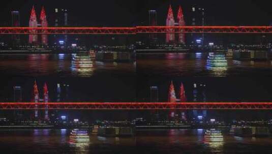 重庆夜景长江轮船高清在线视频素材下载