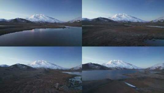 蓝调时刻的慕士塔格峰雪山高清在线视频素材下载