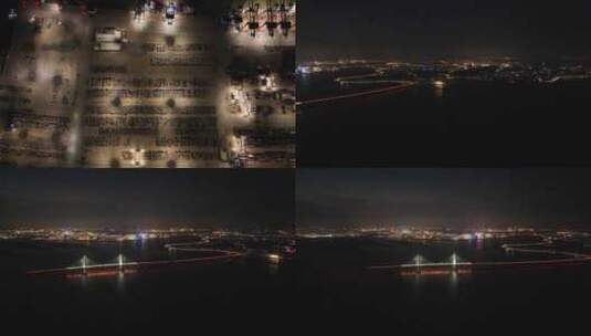 石狮石湖港区夜景航拍高清在线视频素材下载