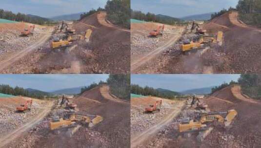 挖方开挖挖山挖掘机土方施工路基施工高清在线视频素材下载