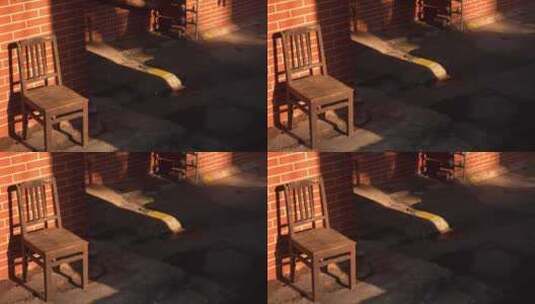 老街阳光下的椅子高清在线视频素材下载