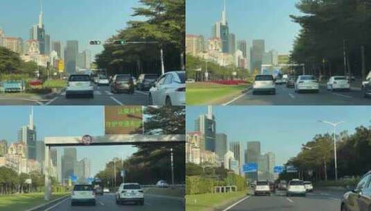 开车行驶在深圳道路车流交通城市车窗外风景高清在线视频素材下载